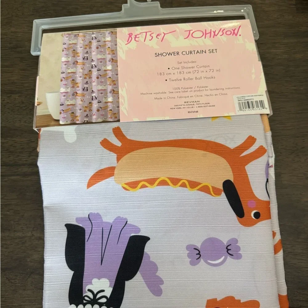 Betsey Johnson Halloween Cute Costume Dogs Fabric Shower Curtain Set